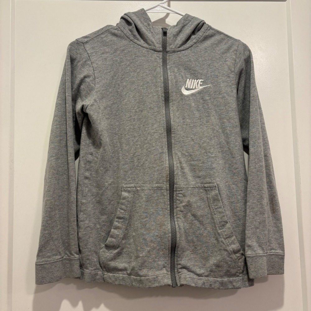 Nike Boys Grey Full Zip Hoodie Sweatshirt AA6628-064 Size Large